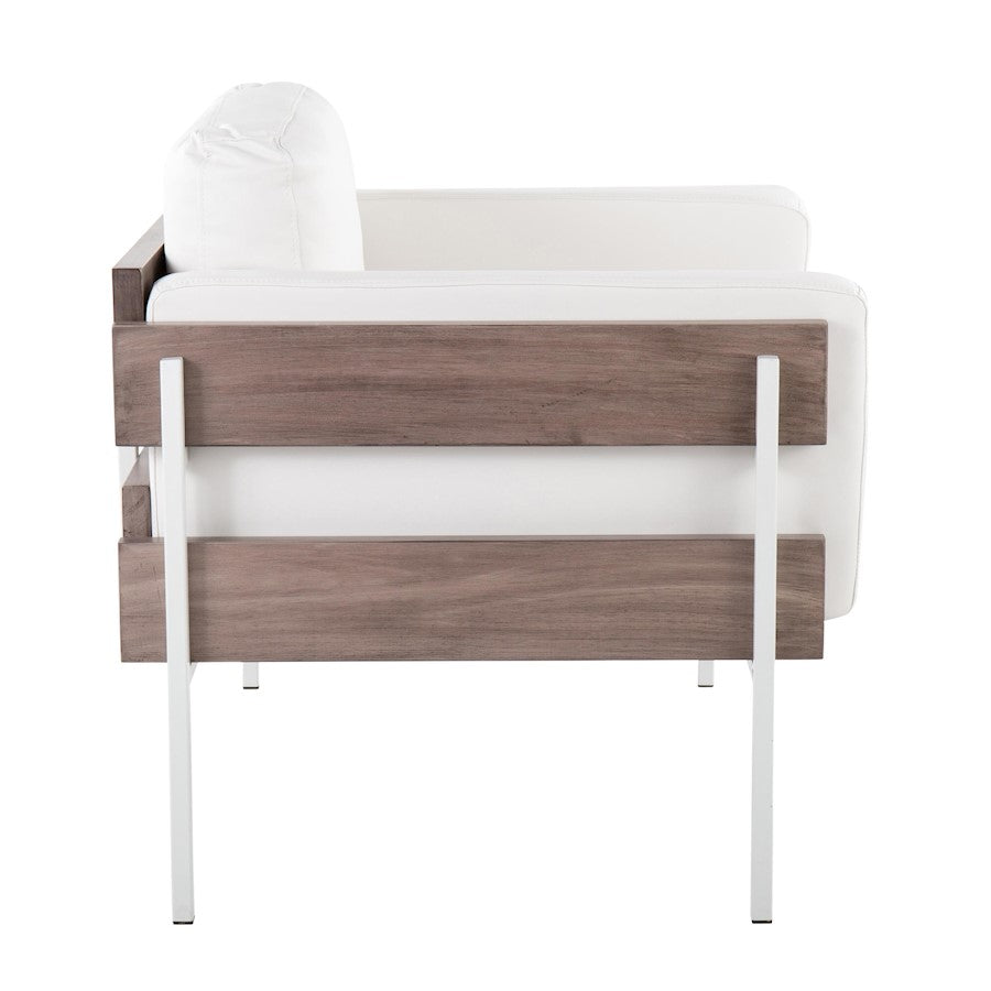 LumiSource Kari Accent Chair | White Metal, Grey Wood, White PU | Living Room & Office Seating | 36 W x 30 D x 30.5 H in | Model CHR-KARIPU2WGYW