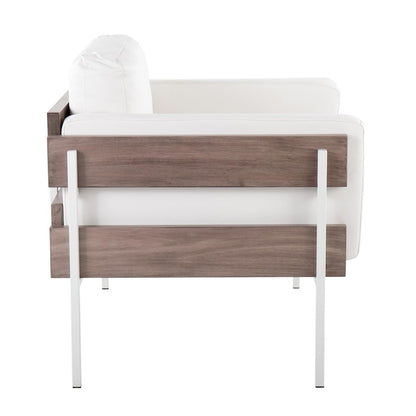 LumiSource Kari Accent Chair | White Metal, Grey Wood, White PU | Living Room & Office Seating | 36 W x 30 D x 30.5 H in | Model CHR-KARIPU2WGYW