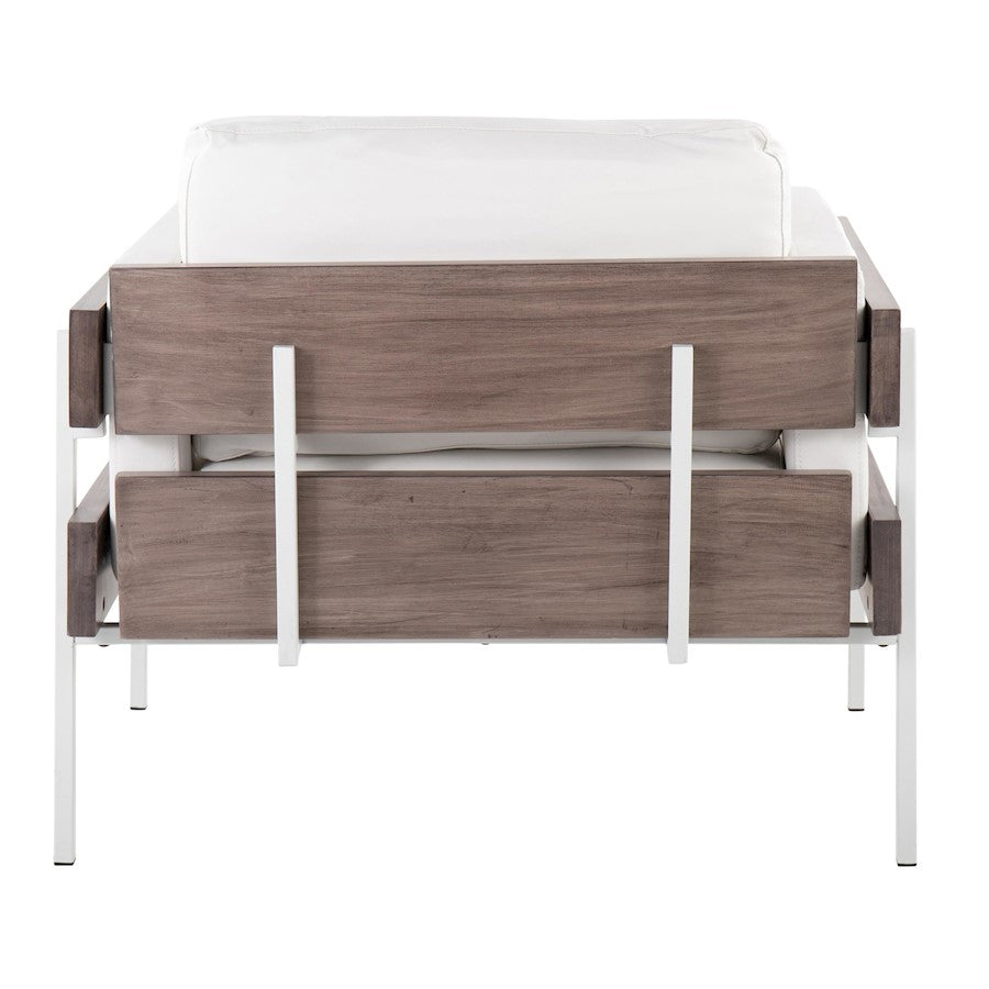 LumiSource Kari Accent Chair | White Metal, Grey Wood, White PU | Living Room & Office Seating | 36 W x 30 D x 30.5 H in | Model CHR-KARIPU2WGYW