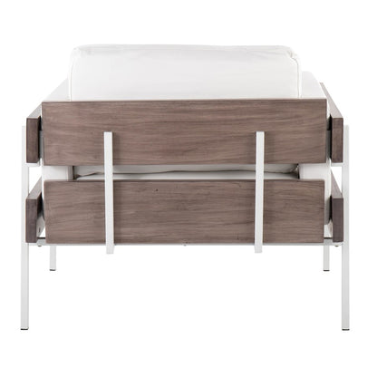 LumiSource Kari Accent Chair | White Metal, Grey Wood, White PU | Living Room & Office Seating | 36 W x 30 D x 30.5 H in | Model CHR-KARIPU2WGYW