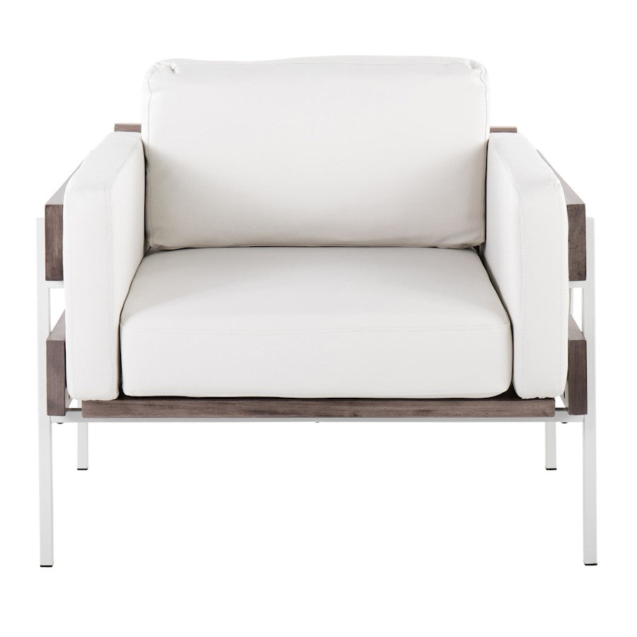 LumiSource Kari Accent Chair | White Metal, Grey Wood, White PU | Living Room & Office Seating | 36 W x 30 D x 30.5 H in | Model CHR-KARIPU2WGYW