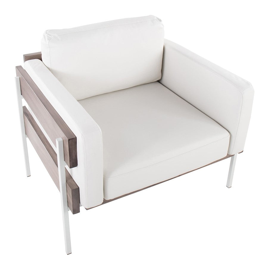 LumiSource Kari Accent Chair | White Metal, Grey Wood, White PU | Living Room & Office Seating | 36 W x 30 D x 30.5 H in | Model CHR-KARIPU2WGYW