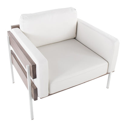LumiSource Kari Accent Chair | White Metal, Grey Wood, White PU | Living Room & Office Seating | 36 W x 30 D x 30.5 H in | Model CHR-KARIPU2WGYW