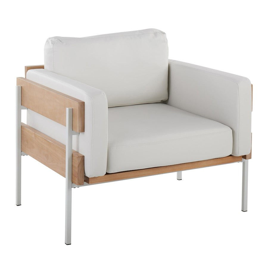 LumiSource Kari Accent Chair | Farmhouse White Metal, Natural Wood, White PU | Living Room & Reading Nook | 36 x 30 x 30 in | Model CHR-KARIPU2WNAW