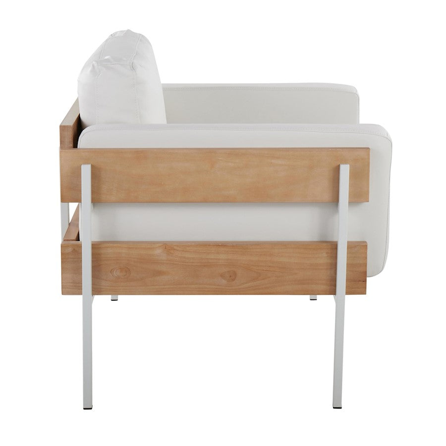 LumiSource Kari Accent Chair | Farmhouse White Metal, Natural Wood, White PU | Living Room & Reading Nook | 36 x 30 x 30 in | Model CHR-KARIPU2WNAW