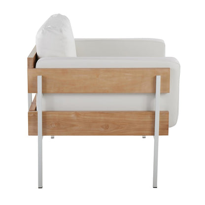 LumiSource Kari Accent Chair | Farmhouse White Metal, Natural Wood, White PU | Living Room & Reading Nook | 36 x 30 x 30 in | Model CHR-KARIPU2WNAW