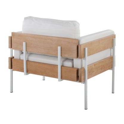 LumiSource Kari Accent Chair | Farmhouse White Metal, Natural Wood, White PU | Living Room & Reading Nook | 36 x 30 x 30 in | Model CHR-KARIPU2WNAW