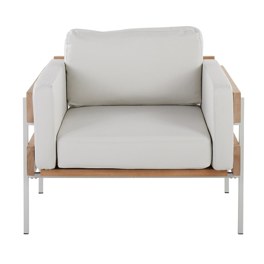 LumiSource Kari Accent Chair | Farmhouse White Metal, Natural Wood, White PU | Living Room & Reading Nook | 36 x 30 x 30 in | Model CHR-KARIPU2WNAW