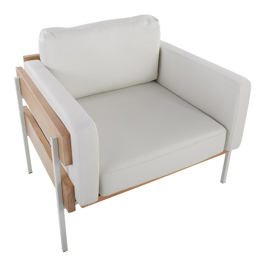 LumiSource Kari Accent Chair | Farmhouse White Metal, Natural Wood, White PU | Living Room & Reading Nook | 36 x 30 x 30 in | Model CHR-KARIPU2WNAW