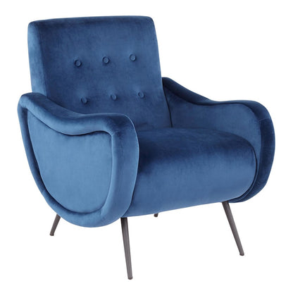 LumiSource Rafael Lounge Chair | Contemporary Black Metal & Blue Velvet | Living Room & Lounge | 28 x 32 x 34 in | Model CHR-RAFAELBKVBU