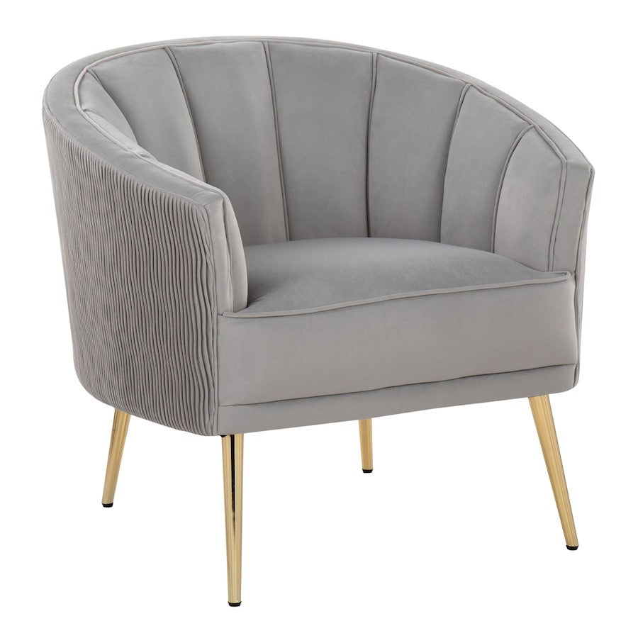 LumiSource Tania Pleated Waves Accent Chair | Glam Gold Steel and Silver Velvet | Living Room & Bedroom Seating | Model CHR-TANIAPLTWVAUVSV