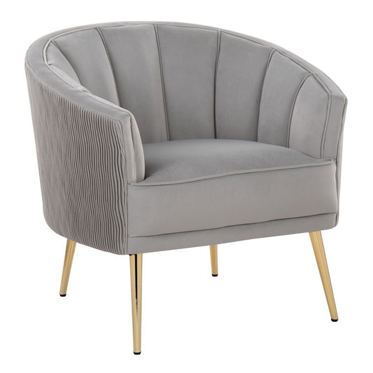 LumiSource Tania Pleated Waves Accent Chair | Glam Gold Steel and Silver Velvet | Living Room & Bedroom Seating | Model CHR-TANIAPLTWVAUVSV