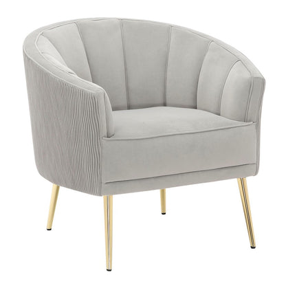 LumiSource Tania Pleated Waves Accent Chair | Glam Gold Steel and Silver Velvet | Living Room & Bedroom Seating | Model CHR-TANIAPLTWVAUVSV
