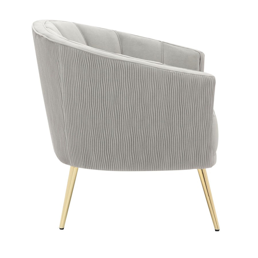 LumiSource Tania Pleated Waves Accent Chair | Glam Gold Steel and Silver Velvet | Living Room & Bedroom Seating | Model CHR-TANIAPLTWVAUVSV