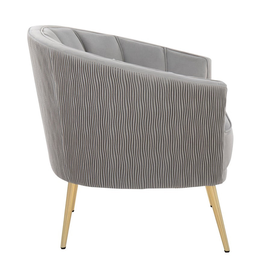 LumiSource Tania Pleated Waves Accent Chair | Glam Gold Steel and Silver Velvet | Living Room & Bedroom Seating | Model CHR-TANIAPLTWVAUVSV