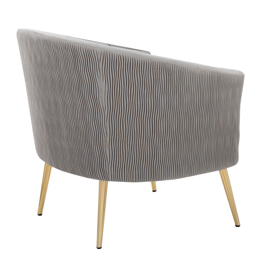 LumiSource Tania Pleated Waves Accent Chair | Glam Gold Steel and Silver Velvet | Living Room & Bedroom Seating | Model CHR-TANIAPLTWVAUVSV