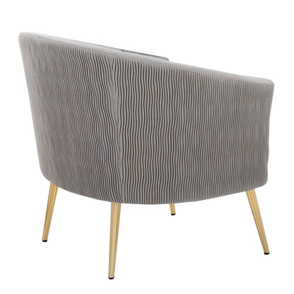 LumiSource Tania Pleated Waves Accent Chair | Glam Gold Steel and Silver Velvet | Living Room & Bedroom Seating | Model CHR-TANIAPLTWVAUVSV
