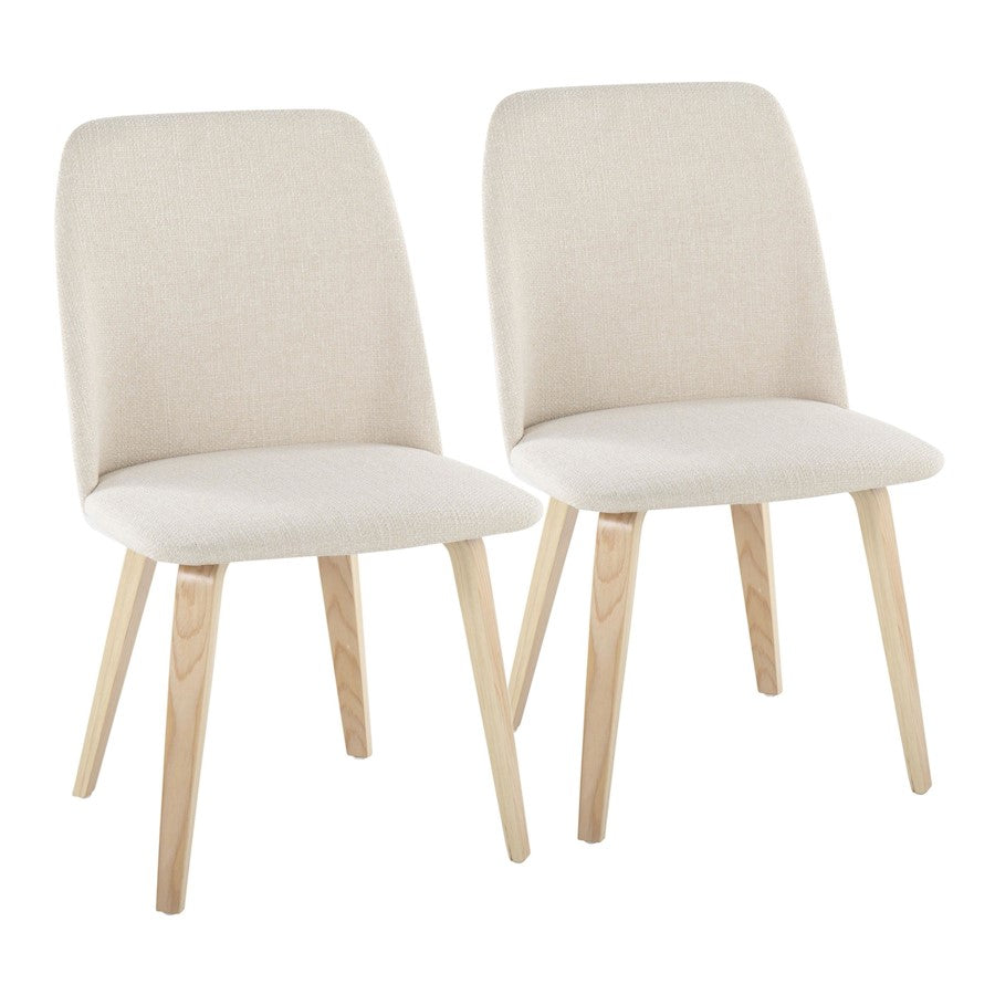 LumiSource Toriano Dining Chair Set of 2 | Mid-Century Natural Wood and Cream Fabric | Dining Room & Kitchen | Model CHR-TRNONACR2