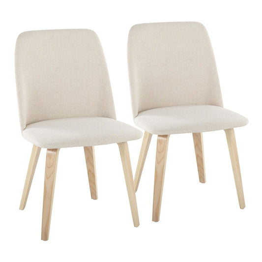 LumiSource Toriano Dining Chair Set of 2 | Mid-Century Natural Wood and Cream Fabric | Dining Room & Kitchen | Model CHR-TRNONACR2