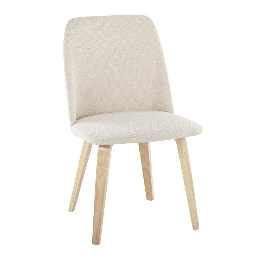 LumiSource Toriano Dining Chair Set of 2 | Mid-Century Natural Wood and Cream Fabric | Dining Room & Kitchen | Model CHR-TRNONACR2