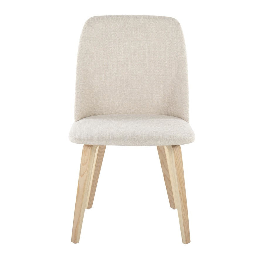 LumiSource Toriano Dining Chair Set of 2 | Mid-Century Natural Wood and Cream Fabric | Dining Room & Kitchen | Model CHR-TRNONACR2