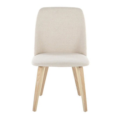 LumiSource Toriano Dining Chair Set of 2 | Mid-Century Natural Wood and Cream Fabric | Dining Room & Kitchen | Model CHR-TRNONACR2