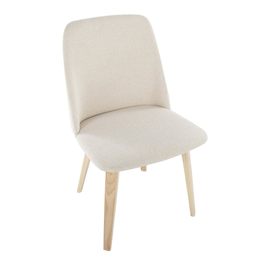 LumiSource Toriano Dining Chair Set of 2 | Mid-Century Natural Wood and Cream Fabric | Dining Room & Kitchen | Model CHR-TRNONACR2