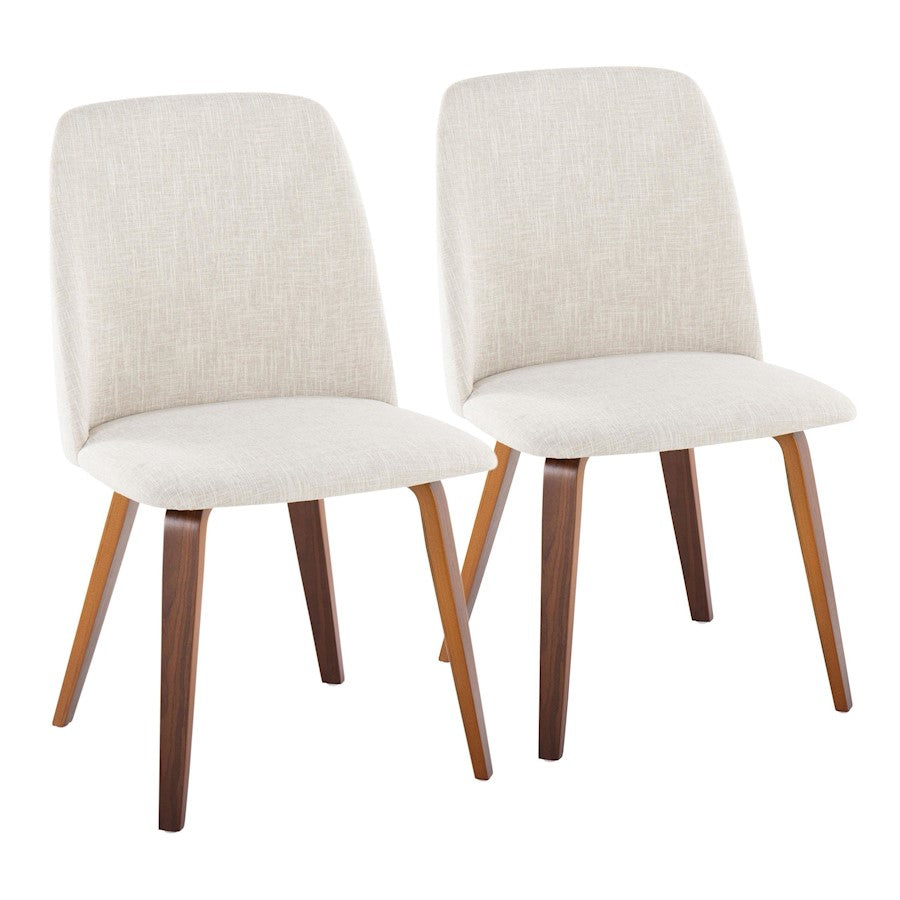 LumiSource Toriano Dining Chair Set of 2 | Mid-Century Walnut Wood and Beige Fabric | Dining Room & Kitchen | Model CHR-TRNOWLBG2