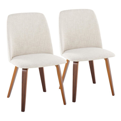 LumiSource Toriano Dining Chair Set of 2 | Mid-Century Walnut Wood and Beige Fabric | Dining Room & Kitchen | Model CHR-TRNOWLBG2