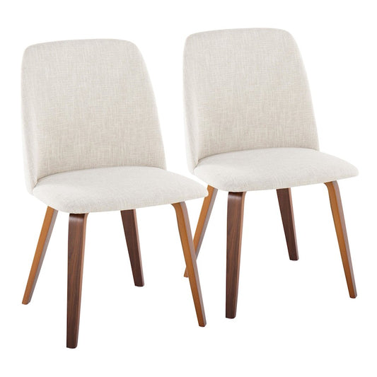 LumiSource Toriano Dining Chair Set of 2 | Mid-Century Walnut Wood and Beige Fabric | Dining Room & Kitchen | Model CHR-TRNOWLBG2