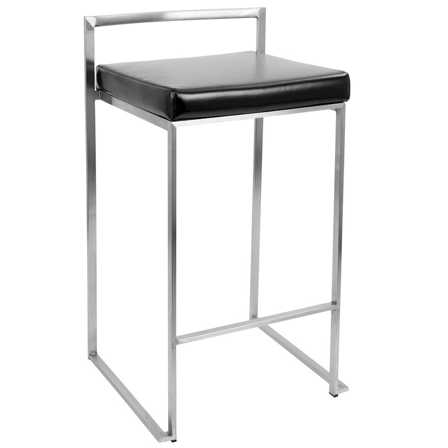 LumiSource Fuji Counter Stool (Set of 2) | Contemporary Black PU Leather & Stainless Steel | Kitchen Island & Bar Seating | Model CS-FUJIBK2
