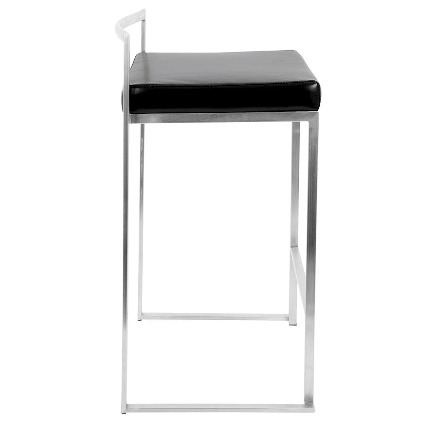 LumiSource Fuji Counter Stool (Set of 2) | Contemporary Black PU Leather & Stainless Steel | Kitchen Island & Bar Seating | Model CS-FUJIBK2