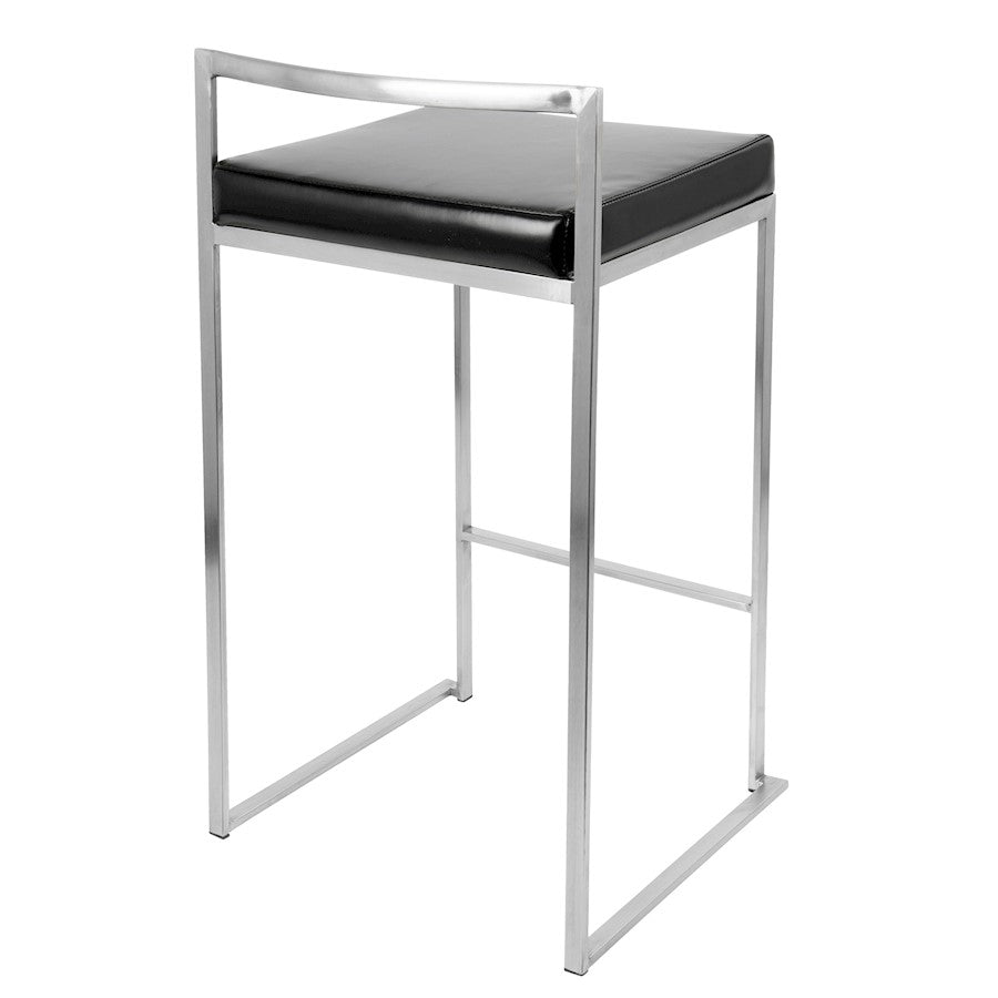 LumiSource Fuji Counter Stool (Set of 2) | Contemporary Black PU Leather & Stainless Steel | Kitchen Island & Bar Seating | Model CS-FUJIBK2