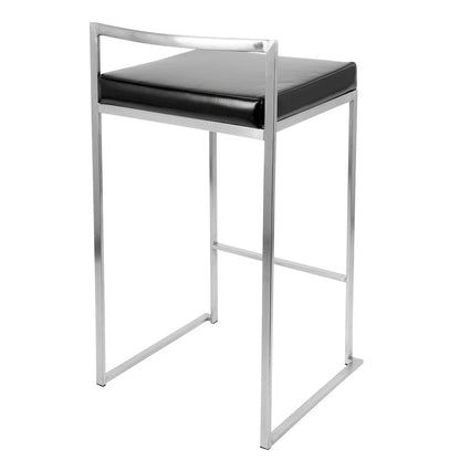 LumiSource Fuji Counter Stool (Set of 2) | Contemporary Black PU Leather & Stainless Steel | Kitchen Island & Bar Seating | Model CS-FUJIBK2