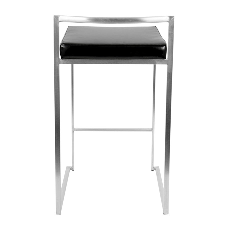 LumiSource Fuji Counter Stool (Set of 2) | Contemporary Black PU Leather & Stainless Steel | Kitchen Island & Bar Seating | Model CS-FUJIBK2