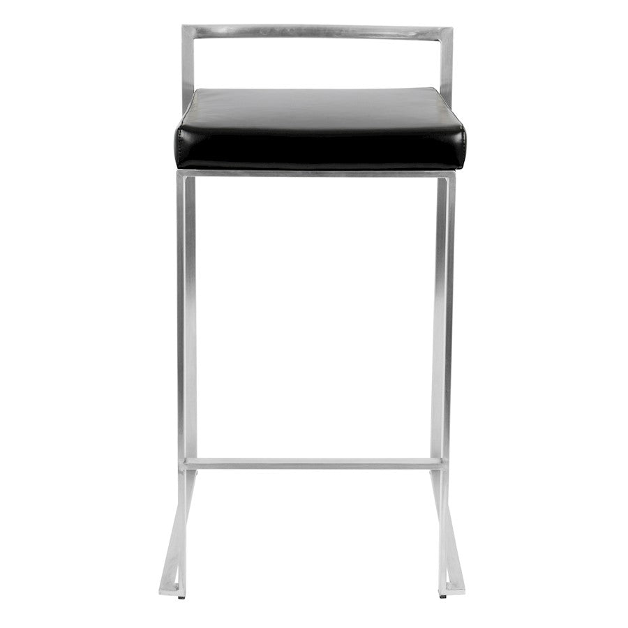LumiSource Fuji Counter Stool (Set of 2) | Contemporary Black PU Leather & Stainless Steel | Kitchen Island & Bar Seating | Model CS-FUJIBK2