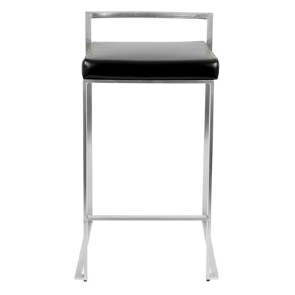LumiSource Fuji Counter Stool (Set of 2) | Contemporary Black PU Leather & Stainless Steel | Kitchen Island & Bar Seating | Model CS-FUJIBK2