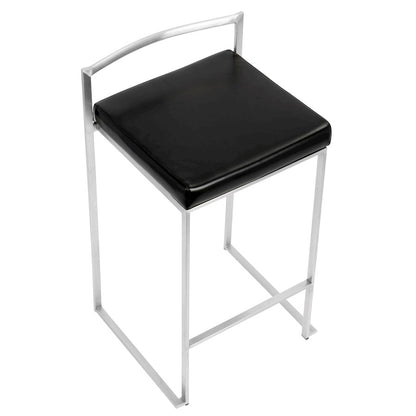 LumiSource Fuji Counter Stool (Set of 2) | Contemporary Black PU Leather & Stainless Steel | Kitchen Island & Bar Seating | Model CS-FUJIBK2