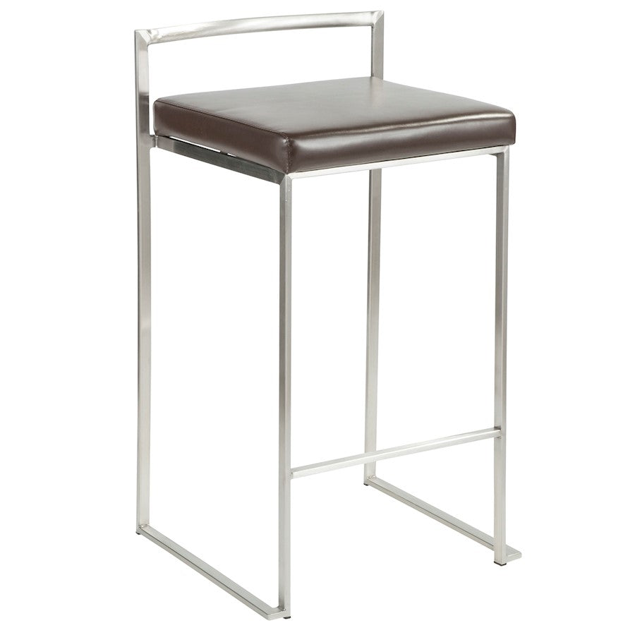 LumiSource Fuji Counter Stool (Set of 2) | Contemporary Brown PU Leather & Stainless Steel | Kitchen Island & Bar Seating | Model CS-FUJIBN2