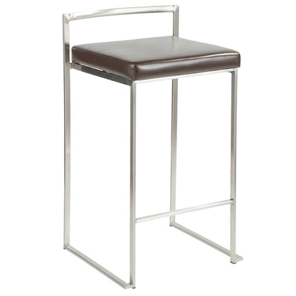 LumiSource Fuji Counter Stool (Set of 2) | Contemporary Brown PU Leather & Stainless Steel | Kitchen Island & Bar Seating | Model CS-FUJIBN2