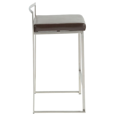 LumiSource Fuji Counter Stool (Set of 2) | Contemporary Brown PU Leather & Stainless Steel | Kitchen Island & Bar Seating | Model CS-FUJIBN2