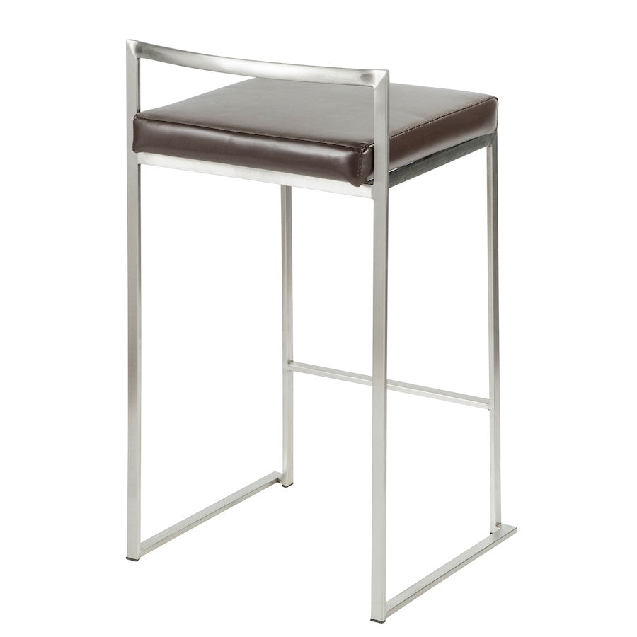 LumiSource Fuji Counter Stool (Set of 2) | Contemporary Brown PU Leather & Stainless Steel | Kitchen Island & Bar Seating | Model CS-FUJIBN2