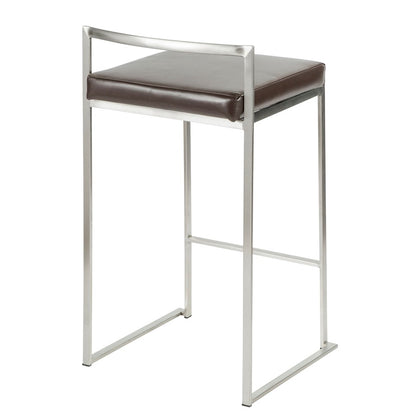 LumiSource Fuji Counter Stool (Set of 2) | Contemporary Brown PU Leather & Stainless Steel | Kitchen Island & Bar Seating | Model CS-FUJIBN2