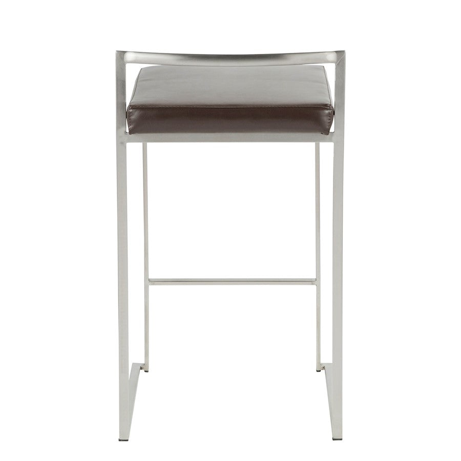 LumiSource Fuji Counter Stool (Set of 2) | Contemporary Brown PU Leather & Stainless Steel | Kitchen Island & Bar Seating | Model CS-FUJIBN2