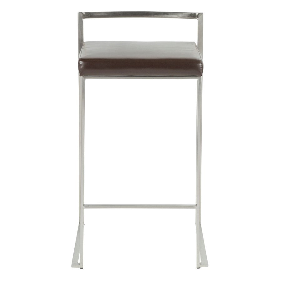 LumiSource Fuji Counter Stool (Set of 2) | Contemporary Brown PU Leather & Stainless Steel | Kitchen Island & Bar Seating | Model CS-FUJIBN2