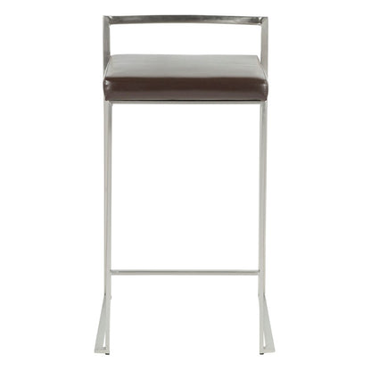 LumiSource Fuji Counter Stool (Set of 2) | Contemporary Brown PU Leather & Stainless Steel | Kitchen Island & Bar Seating | Model CS-FUJIBN2
