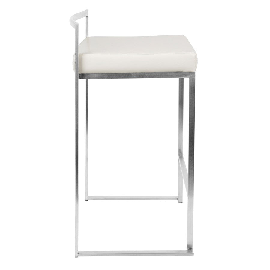 LumiSource Fuji Counter Stool (Set of 2) | Contemporary White PU Leather & Stainless Steel | Kitchen Island & Bar Seating | Model CS-FUJIW2