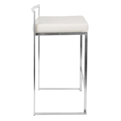 LumiSource Fuji Counter Stool (Set of 2) | Contemporary White PU Leather & Stainless Steel | Kitchen Island & Bar Seating | Model CS-FUJIW2