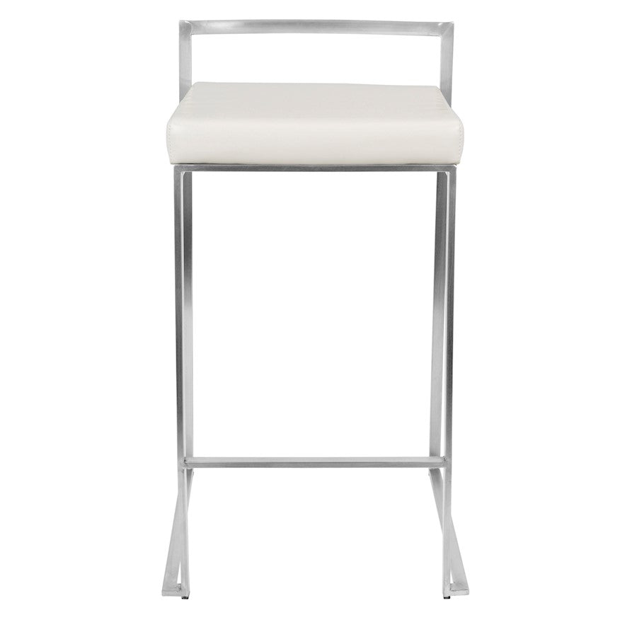 LumiSource Fuji Counter Stool (Set of 2) | Contemporary White PU Leather & Stainless Steel | Kitchen Island & Bar Seating | Model CS-FUJIW2