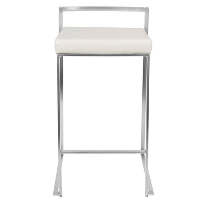 LumiSource Fuji Counter Stool (Set of 2) | Contemporary White PU Leather & Stainless Steel | Kitchen Island & Bar Seating | Model CS-FUJIW2